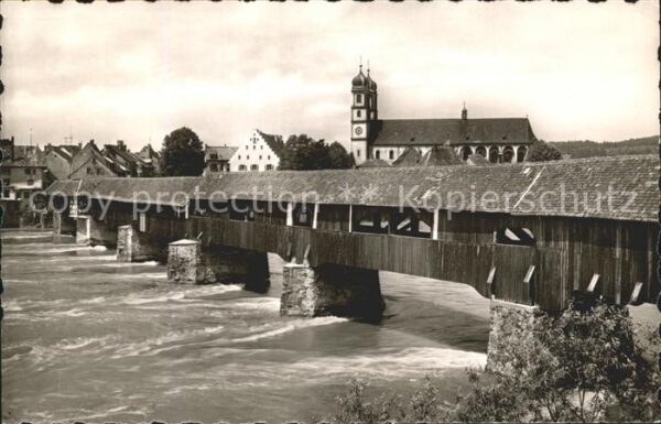 Saeckingen Bad Rheinbrücke mit Münster Holzbrücke