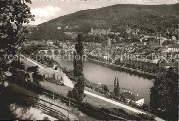 Heidelberg Neckar Blick vom Heiligenberg auf Schloss und