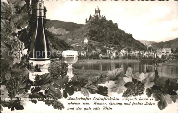 Cochem Mosel Weinort mit Burg Weinflasche Glas Weinr