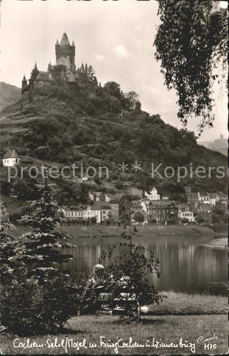 Cochem Mosel Uferpartie am Fluss Burg Winnenburg