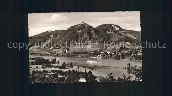 Petersberg Koenigswinter Panorama Rhein mit Drachenburg und Drac