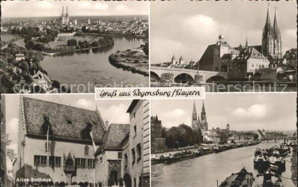 Regensburg Gesamtansicht Dom St Peter Donau Brücke