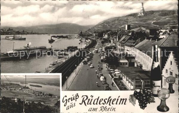 Ruedesheim Rhein Uferstrasse Dampfer Seilbahn Niederwald