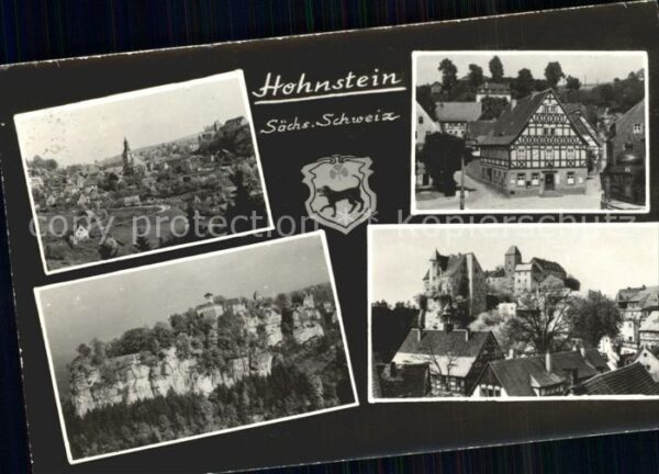 Hohnstein Saechsische Schweiz Gesamtansicht Fachwerkhaus Schloss Wapp