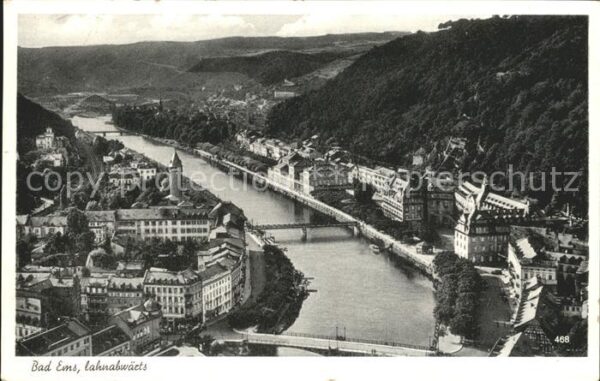 Bad Ems Panorama Blick lahnabwärts Brücke
