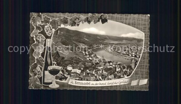 Bernkastel-Kues Panorama Mosel Weinberge Weinflasche We