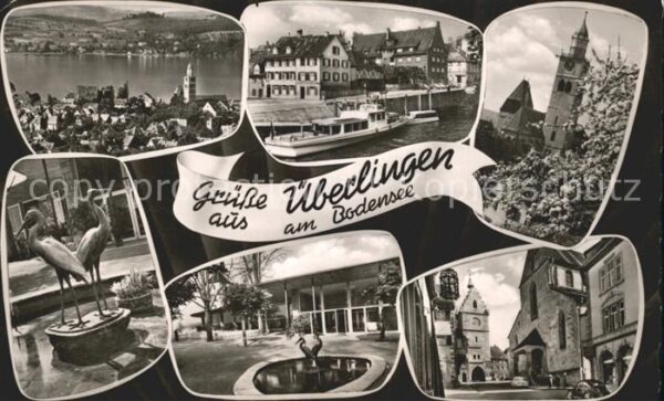 Ueberlingen Bodensee Panorama Hafen Schiff Turm Brunnen Alts