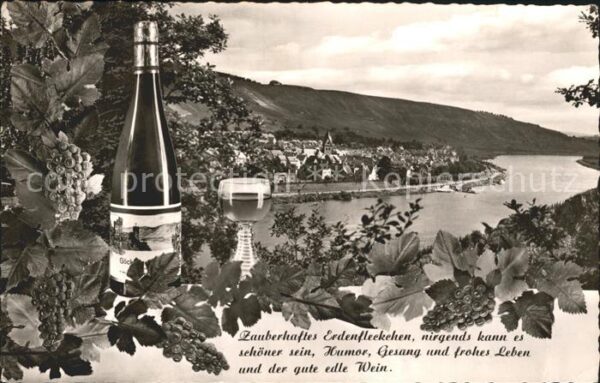 Winningen Mosel Panorama Weinanbaugebiet Weinflasche Gl