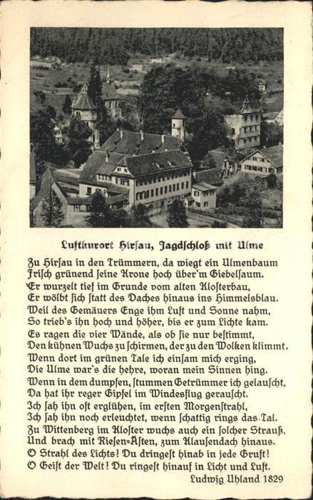 Hirsau Jagdschloss mit Ulme Gedicht Ludwig Uhl