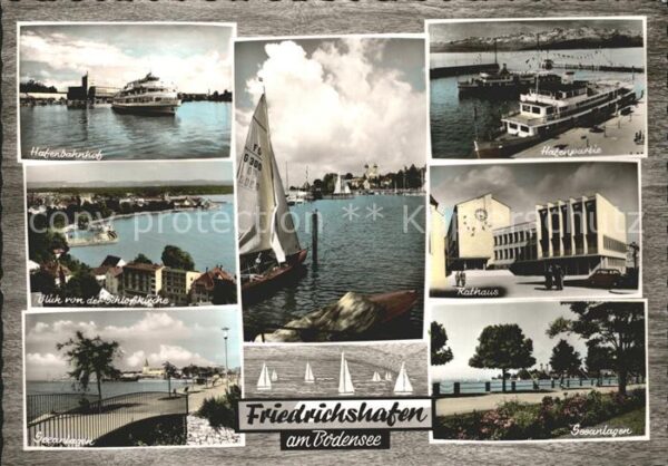 Friedrichshafen Bodensee Blick von Schlosskirche Hafen Segelboot