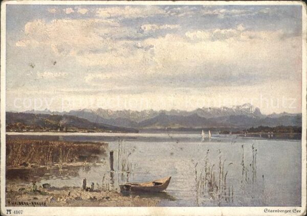Starnbergersee Uferpartie mit Alpenblick Künstlerkarte
