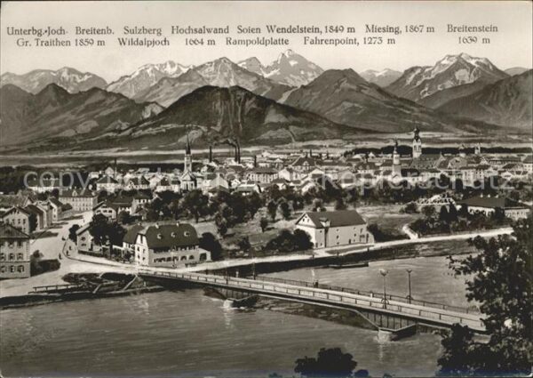 Rosenheim Bayern Panorama Inn Brücke Alpen Bromsilber