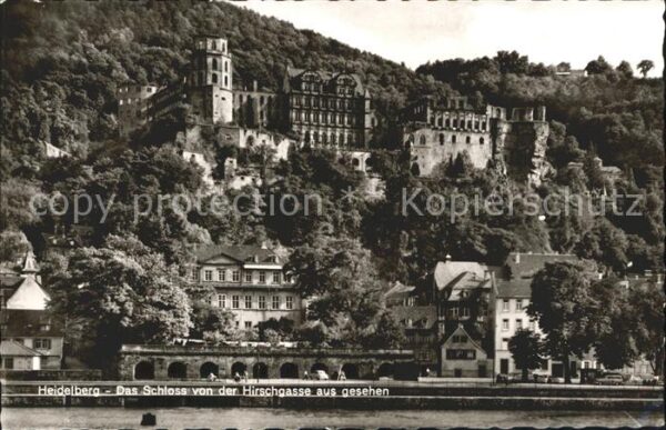 Heidelberg Neckar Schloss von der Hirschgasse aus gesehen