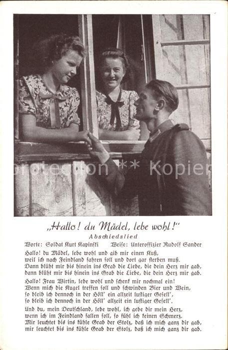 Liederkarte Militaria Hallo du Mädel lebe wohl