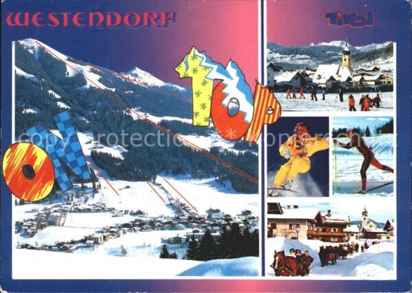 Westendorf Tirol Panorama Ortsblick Skiläufer Pferdeschl