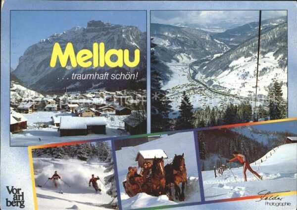 Mellau Vorarlberg Ortsblick Panorama Tiefschneefahren Pfe