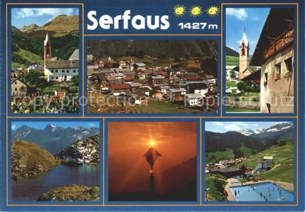 Serfaus Tirol Kirche Totalansicht See Wegekreuz Schwi