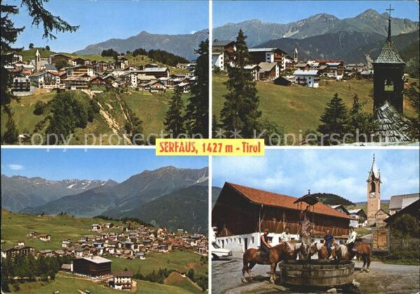 Serfaus Tirol Panorama Ortsansicht Brunnen Pferdeträn