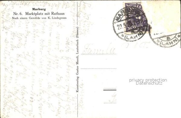Marburg Lahn Marktplatz mit Rathaus Künstlerkarte – Bild 2