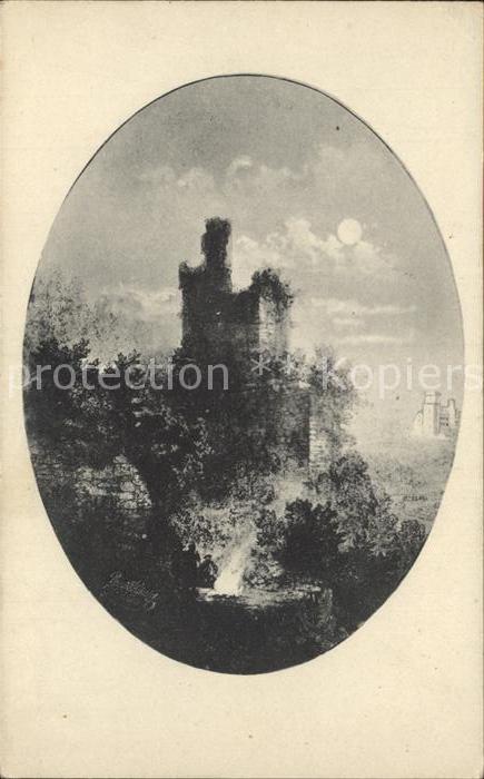 Neckarsteinach Schwalbennest Burgruine Künstlerkarte