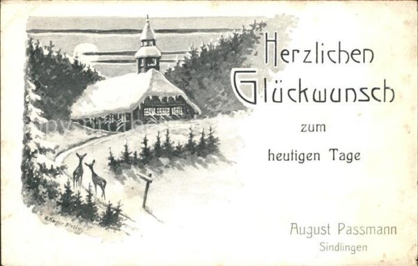 Sindlingen Winterpanorama Rehe Glückwunschkarte Kü