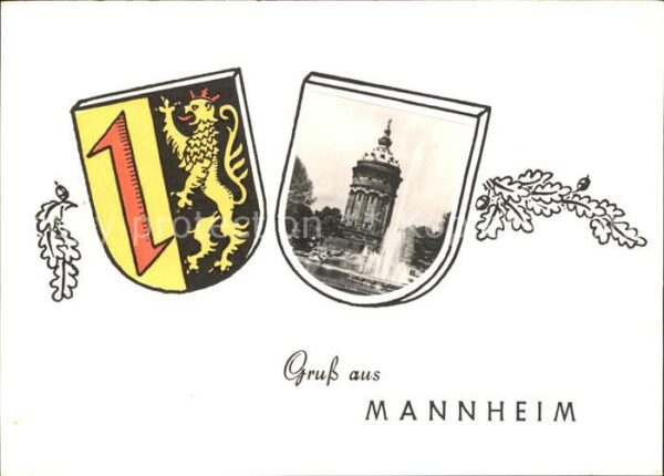 Mannheim Wappengruss Turm Fontäne