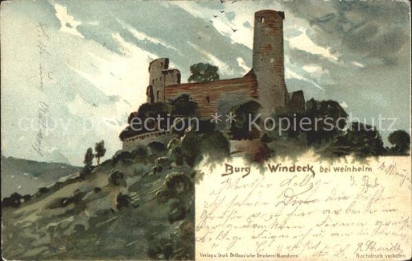 Weinheim Bergstrasse Burg Windeck Künstlerkarte