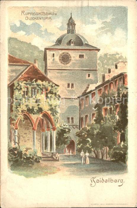 Heidelberg Neckar Ruprechtsbau Glockenturm Künstlerkarte