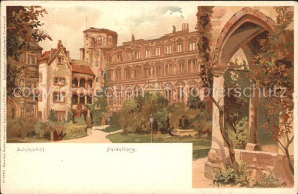 Heidelberg Neckar Schlosshof Künstlerkarte