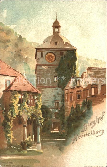 Heidelberg Neckar Burghof Künstlerkarte