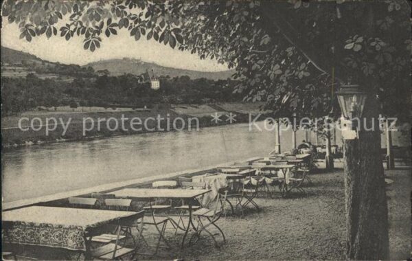 Neckargemuend Dilsberg vom Garten des Hotels Pension