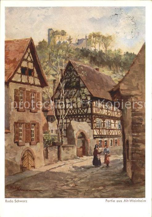 Weinheim Bergstrasse Altstadt Künstlerkarte Rudo Schwarz