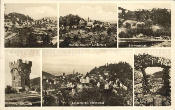 Lindenfels Odenwald Bismarckwarte Schwimmbad Blick von der