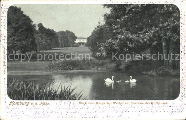 Bad Homburg Blick vom Weiher zur Terrasse des Kurha