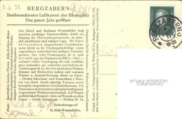 Bergzabern Bad Hotel und Kurhaus Westenhöfer Fliegerau – Bild 2