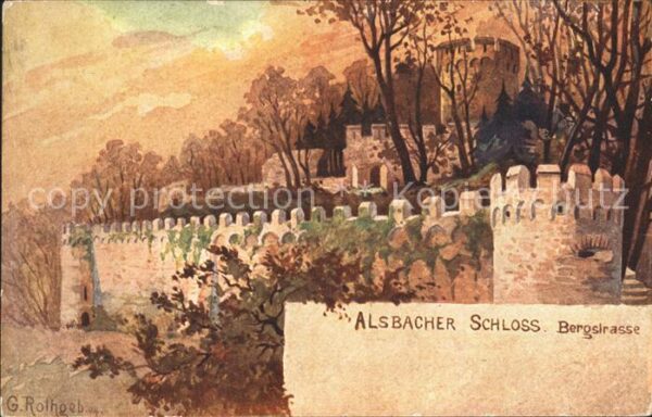 Alsbach Bergstrasse Alsbacher Schloss Künstlerkarte