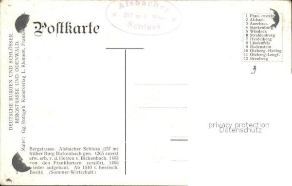 Alsbach Bergstrasse Alsbacher Schloss Künstlerkarte – Bild 2