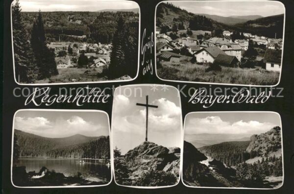 Regenhuette Bayerisch Eisenstein Panorama Seepartie Gipfelkreuz