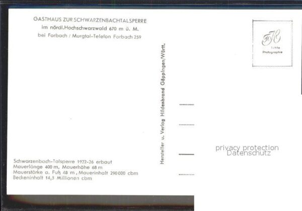 Forbach Baden Gasthaus zur Schwarzenbachtalsperre Tei – Bild 2