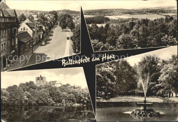 Ballenstedt Strassenpartie Panorama Schloss Fontäne