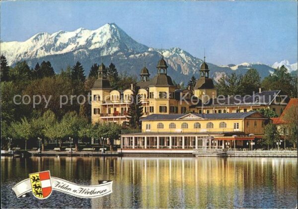 Velden Woerthersee Promenade mit Schloss und Mittagskogel