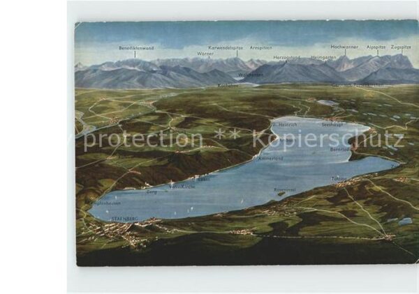 Starnbergersee Panoramakarte Benediktenwand Karwendels