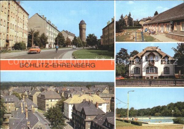 Boehlitz-Ehrenberg Blick zum Wasserturm Kindergarten Haus