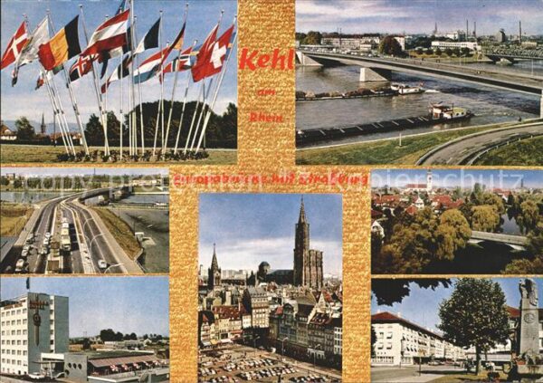 Kehl Rhein Europabrücke mit Strassburg Teilansicht