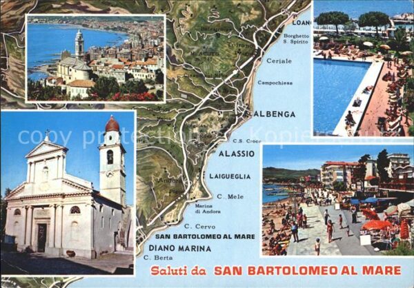 San Bartolomeo al Mare Panorama Kirche Swimmingpool Strandpart