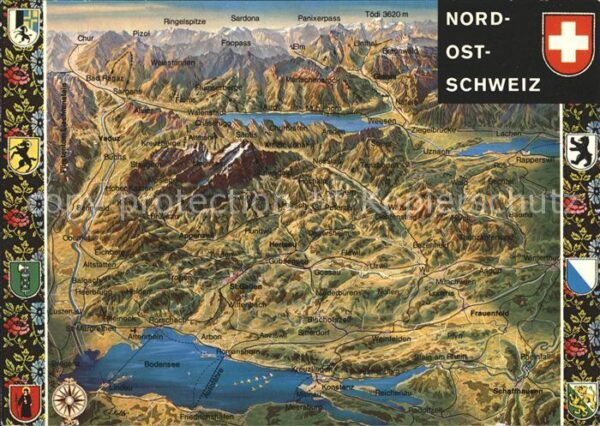 Regionales Nordostschweiz Panoramakarte mit Bodens