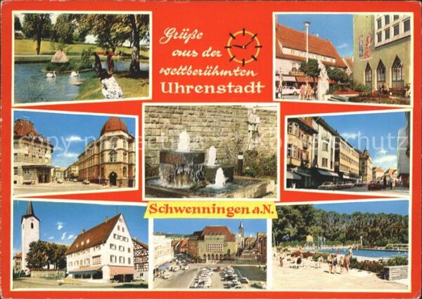 Schwenningen Neckar Brunnen Kirche Schwimmbad Schwanenteich