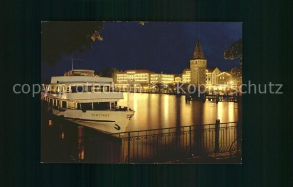 Motorschiffe Lindau Bodensee Hafen bei Nacht
