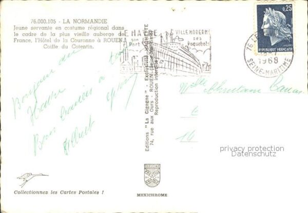 Trachten Frankreich Normandie Jeune servant Hotel de la Cou – Bild 2