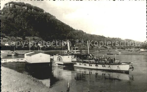 Koenigstein Saechsische Schweiz Stadt und Festung Fahrgastschiff Königs